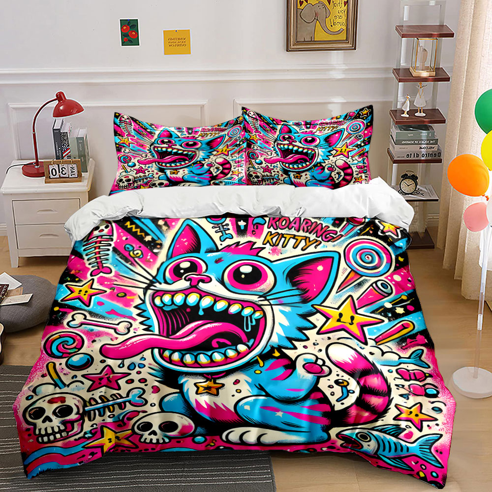 Pop graffiti style roaring cat - огляд і ціна Duvet Cover Sets With Zipper