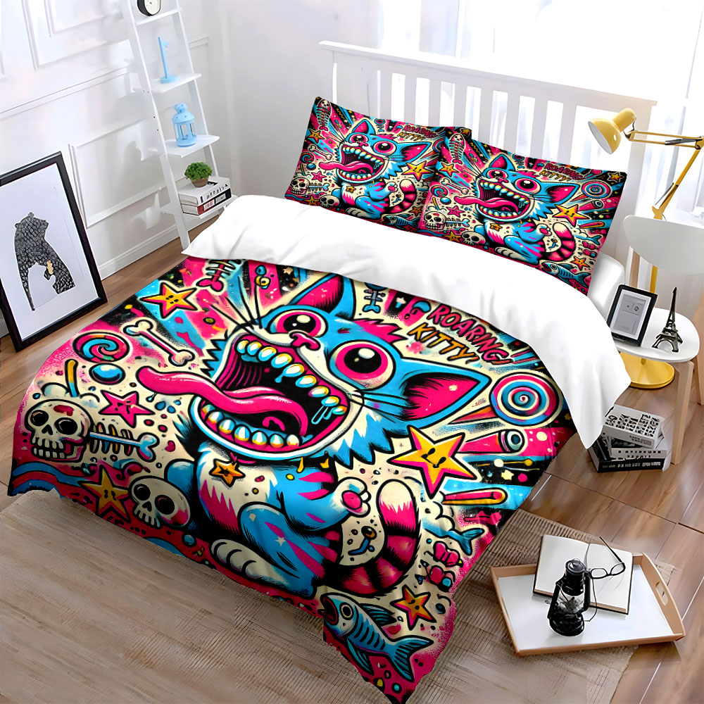 Pop graffiti style roaring cat - огляд і ціна Duvet Cover Sets With Zipper