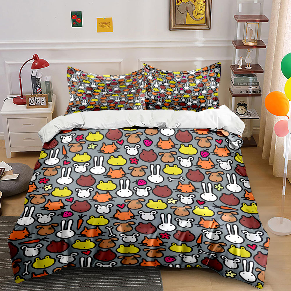 Cartoon Animal Face Pattern Pa - огляд і ціна Duvet Cover Sets With Zipper